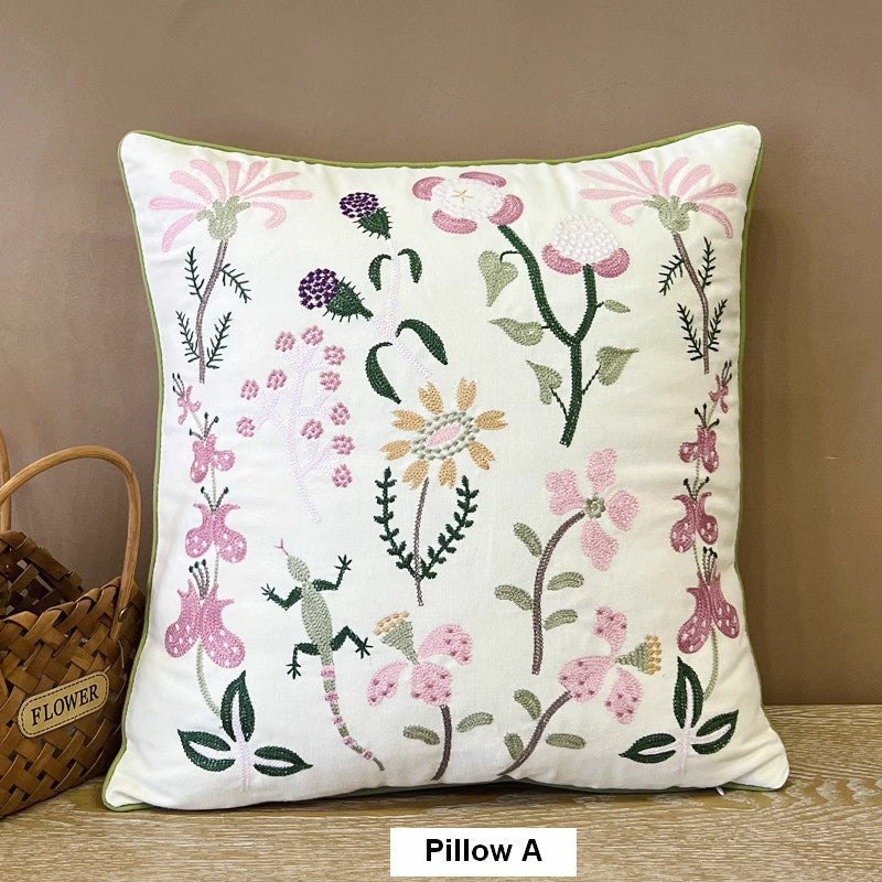 Embroider Flower Cotton Pillow Covers, Spring Flower Decorative Throw Pillows, Farmhouse Sofa Decorative Pillows, Flower Decorative Throw Pillows for Couch
