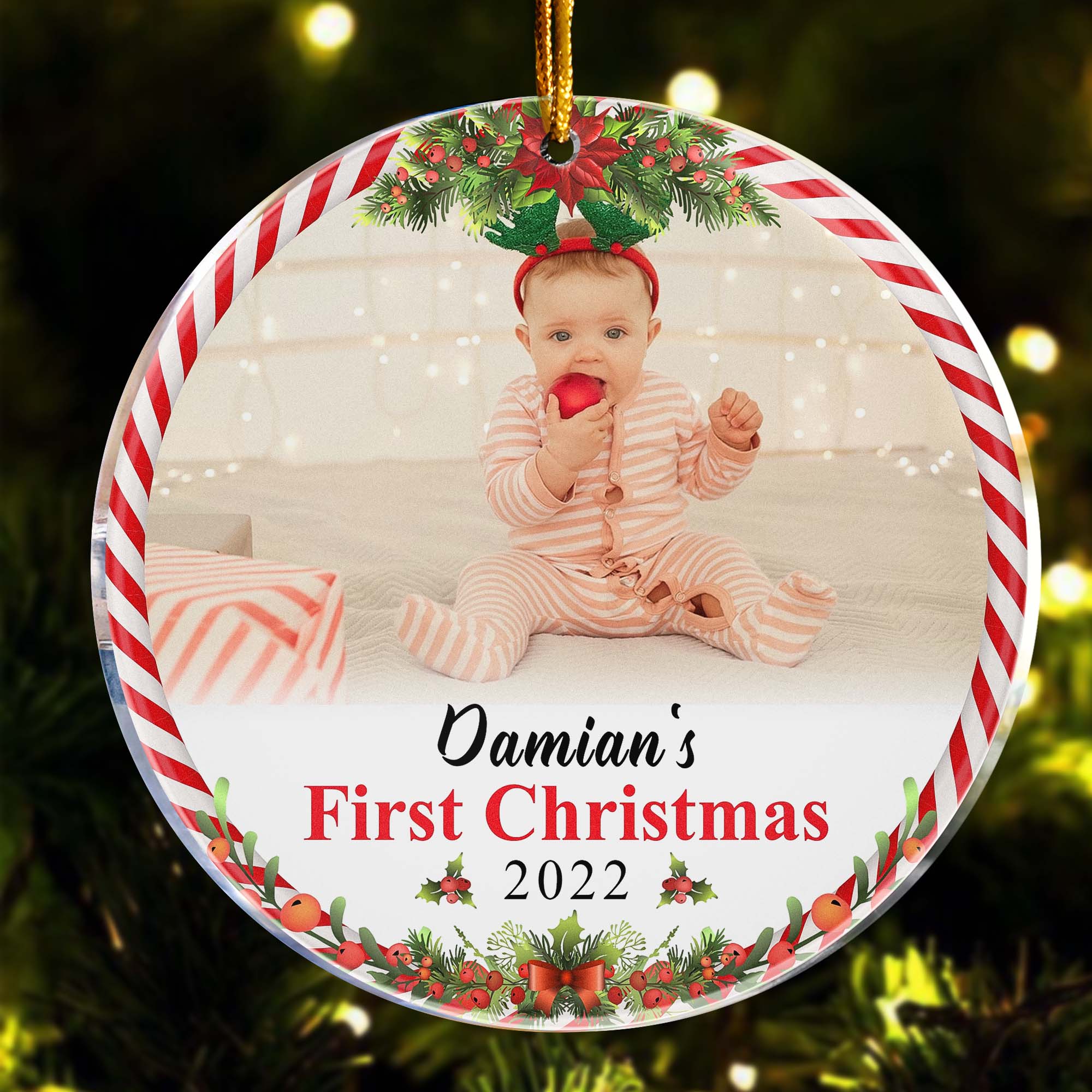 Baby Christmas - Personalized Circle Acrylic Ornament - Christmas Gift For Newborn Baby, New Baby, Baby Boy, Baby Girl