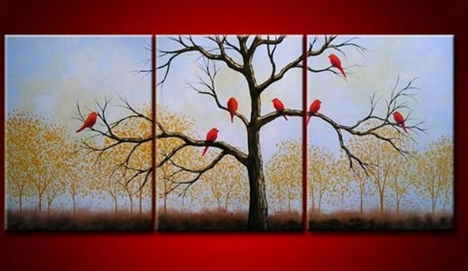 Landscape Painting, Bird Art Painting, 3 Piece Canvas Painting, Wall Art, Large Painting, Living Room Wall Art, Modern Art, Tree of Life Painting