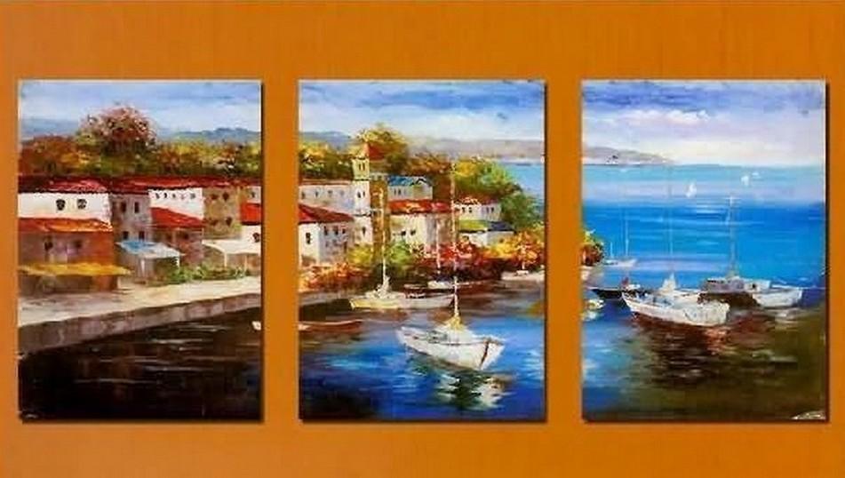 Mediterranean Sea, Boat Painting, Canvas Painting, Wall Art, Landscape Painting, Modern Art, 3 Piece Wall Art, Abstract Painting, Wall Hanging