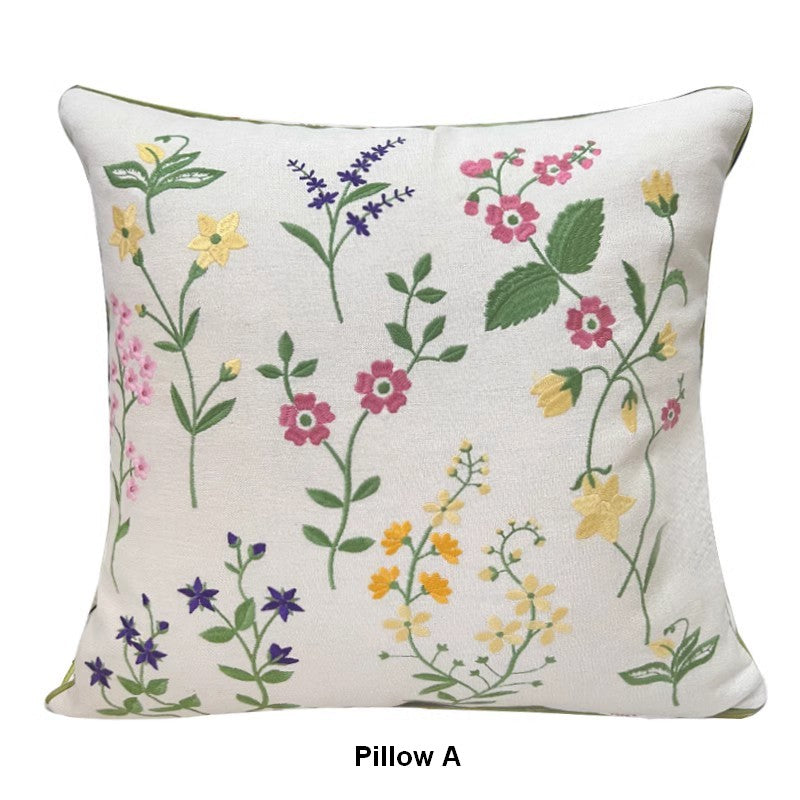 Farmhouse Sofa Decorative Pillows, Embroider Flower Cotton Pillow Covers, Spring Flower Decorative Throw Pillows, Flower Decorative Throw Pillows for Couch