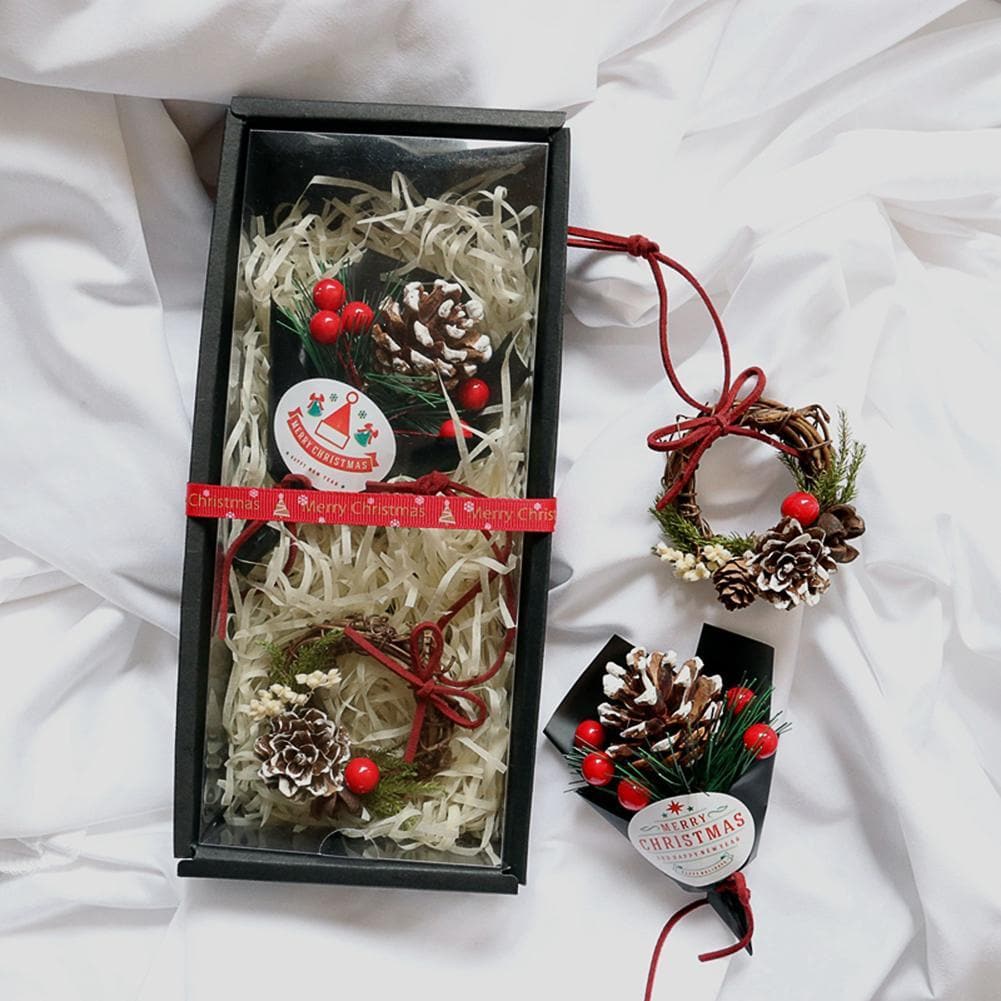 Christmas Gift Box Bouquet Dried Flowers Pine Cone Nut Wreath Garland Decor ktclubs.com