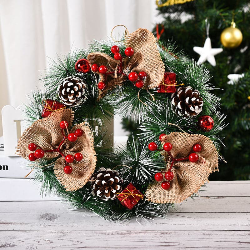 Christmas Wreath Artificial Pine Cones Red Berries Wreath Entrance Door Wall Decor Merry Halloween Tree Wreath ktclubs.com