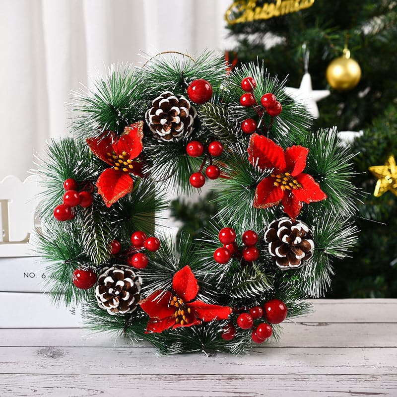 Christmas Wreath Artificial Pine Cones Red Berries Wreath Entrance Door Wall Decor Merry Halloween Tree Wreath ktclubs.com