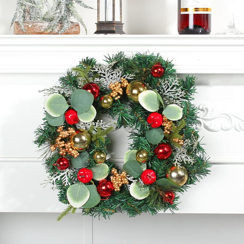 Christmas ball wreath wall decoration simulation red apple string wreath simulation pine needles door hanging props ktclubs.com