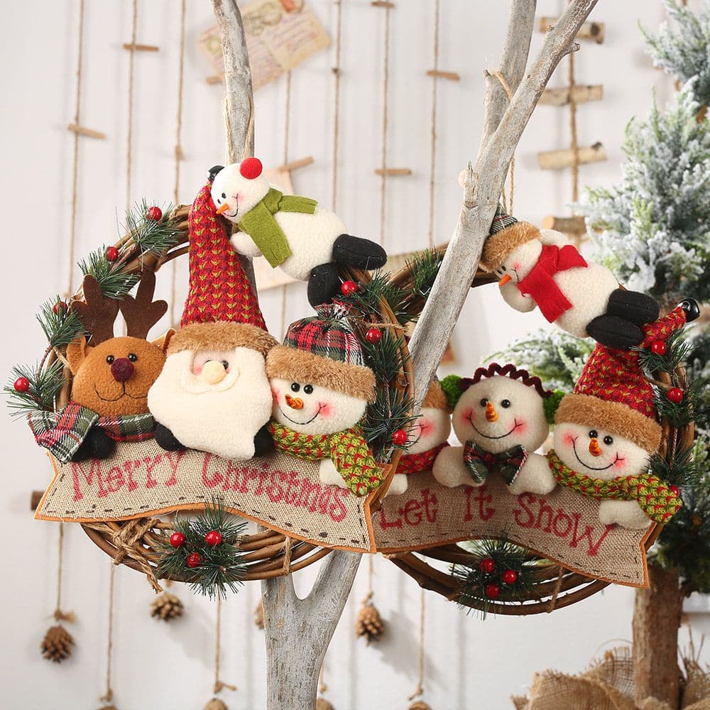 Christmas decoration supplies old man snowman moose rattan ring hanging small work rattan garland hanging ornament ktclubs.com