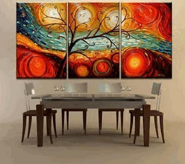 Acrylic Canvas Painting, 3 Piece Canvas Painting, Modern Paintings for Dining Room, Tree of Life Painting, Colorful Tree Painting
