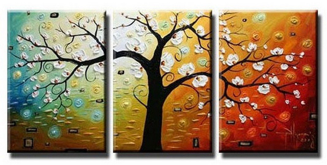 Abstract Art, Canvas Painting, Wall Art, Large Painting, 3 Piece Canvas Art, Tree of Life Painting