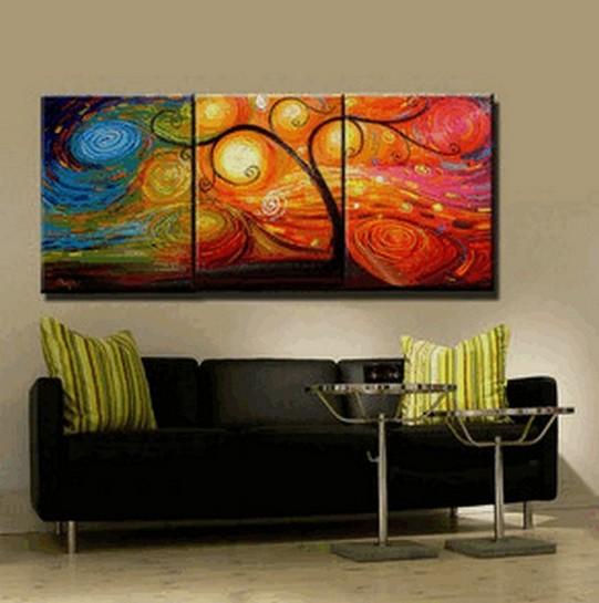 Abstract Painting, Canvas Painting, Living Room Wall Art, 3 Piece Canvas Art, Tree of Life Painting, Colorful Tree
