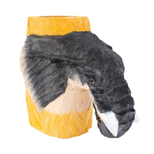 Creative log carving elephant pencil bucket stationery storage box art desk ornament vintage cartoon animal pen holder ktclubs.com