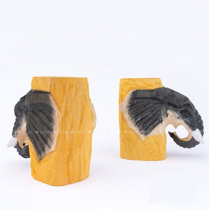 Creative log carving elephant pencil bucket stationery storage box art desk ornament vintage cartoon animal pen holder ktclubs.com