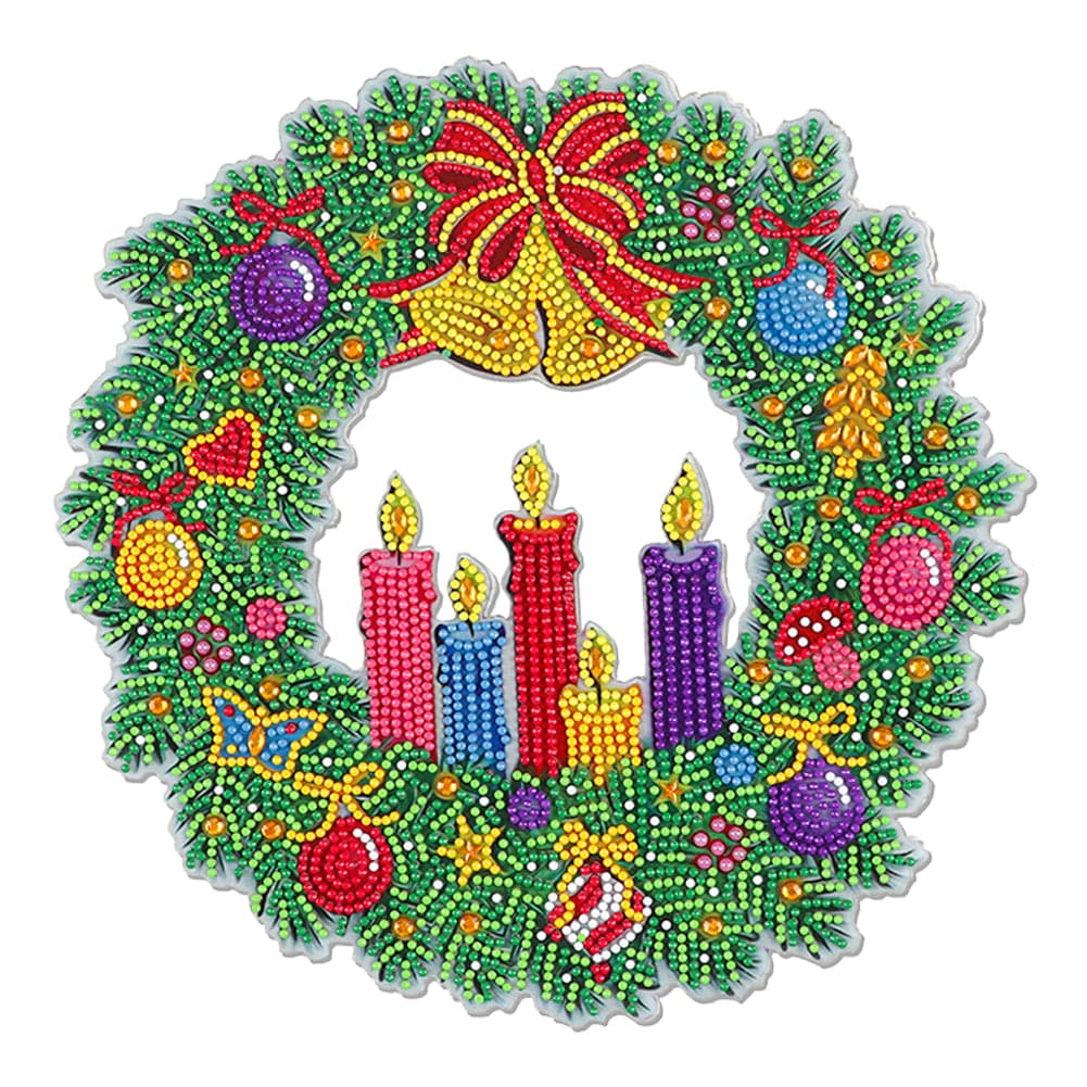 DIY Diamond Painting Wall Hanging Pendant Christmas Flower Wreath Kit Home Door Decoration Window Door Christmas Gifts Pendant ktclubs.com