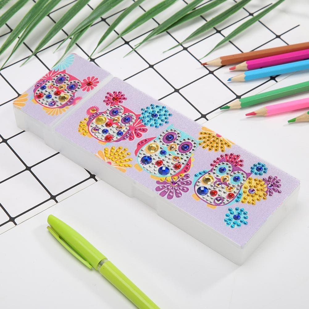 DIY Owl Special Shaped Diamond Painting 2 Grids Pencil Storage Case Gifts ktclubs.com