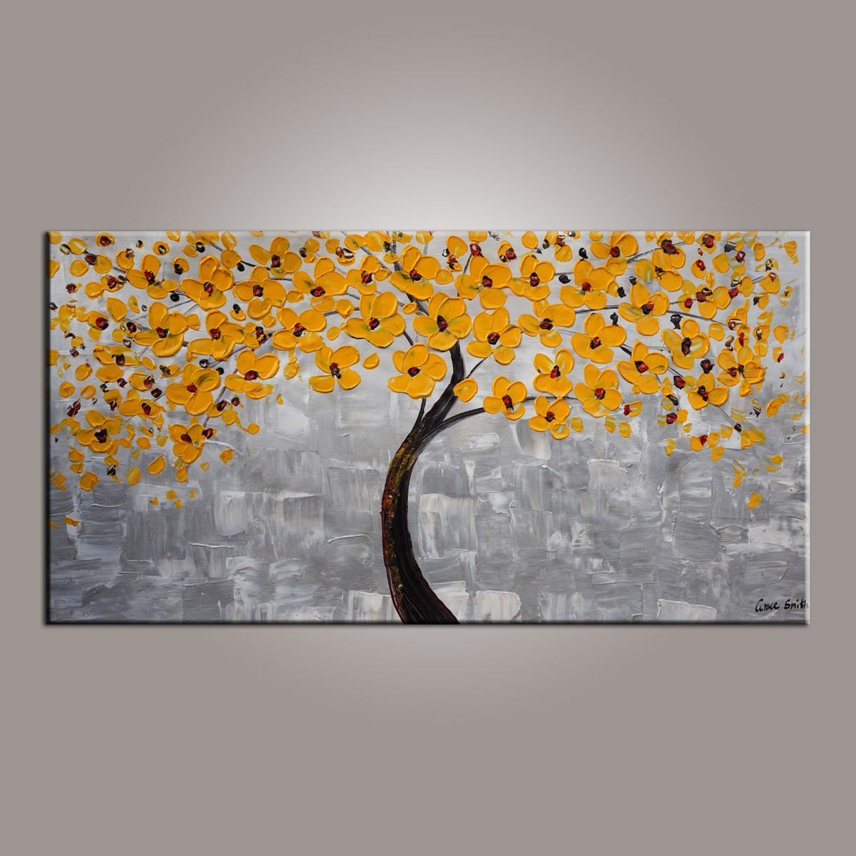 Painting on Sale, Yellow Flower Tree Painting, Tree of Life Abstract Painting, Art on Canvas