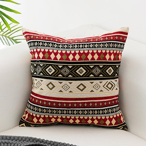 Oriental Throw Pillow for Couch, Bohemian Decorative Sofa Pillows, Geometric Pattern Chenille Throw Pillows