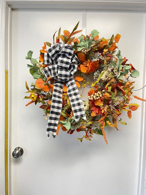 Fall Door Wreath Artificial Wreath with Pumpkin Maple Leaves Dahlia Grapevine Twig Wreath for Fall Front Door 24" Wide ktclubs.com