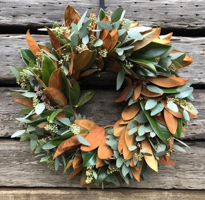 Fresh Magnolia and Seeded eucalyptus Wreath Advent Mixed Greens Decor Fall front door wreath decor autumn Hanukkah ktclubs.com