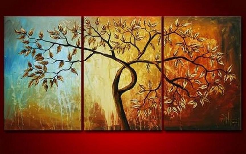 Canvas Painting, Original Art, Abstract Oil Painting, 3 Piece Wall Art, Abstract Painting, Tree of Life Painting