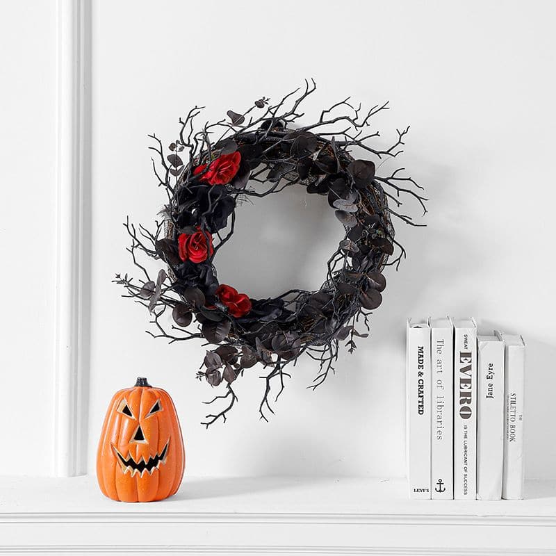 Halloween Deadwood Wreath Black Decorative Wreath Door Hanging Holiday Decoration Rattan Wreath Wall Hanging ktclubs.com