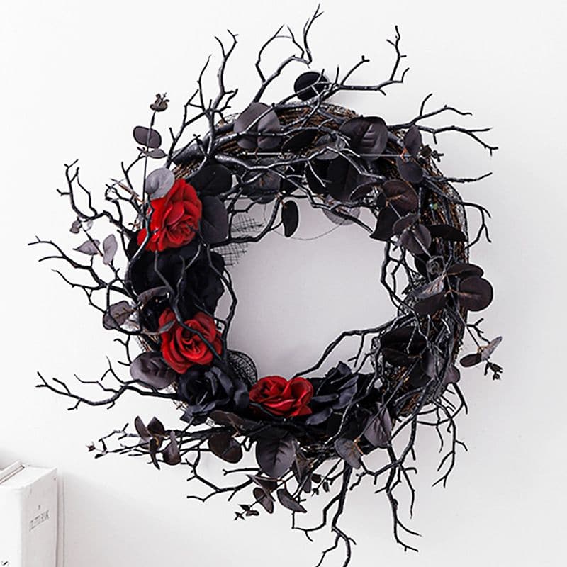 Halloween Deadwood Wreath Black Decorative Wreath Door Hanging Holiday Decoration Rattan Wreath Wall Hanging ktclubs.com