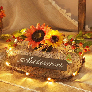 Harvest Halloween Home Decorations LED Autumn Sunflower Iron Mesh Wooden Plaque Simulated wreath ktclubs.com