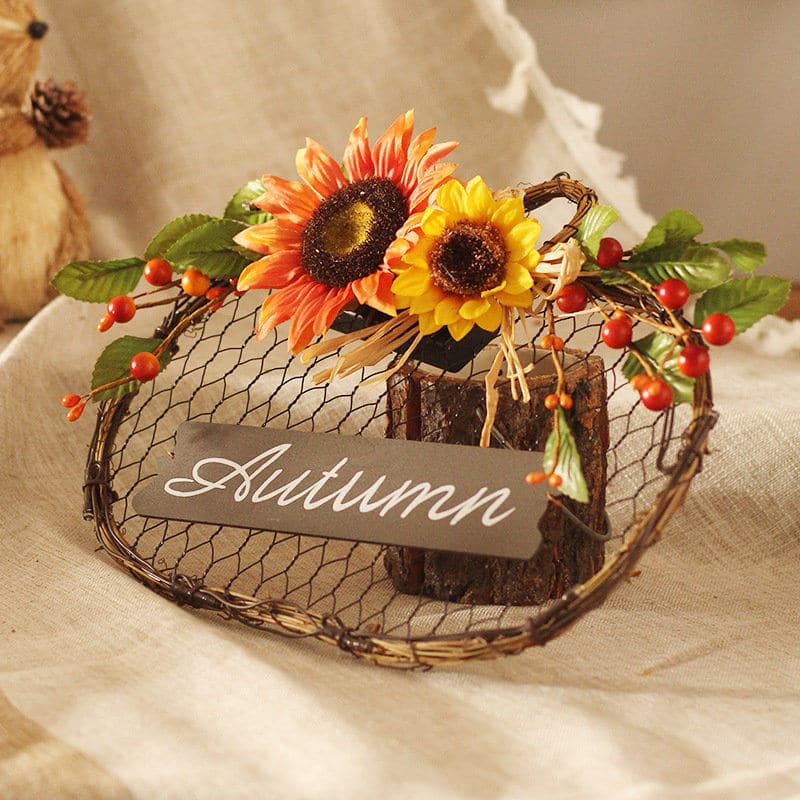Harvest Halloween Home Decorations LED Autumn Sunflower Iron Mesh Wooden Plaque Simulated wreath ktclubs.com