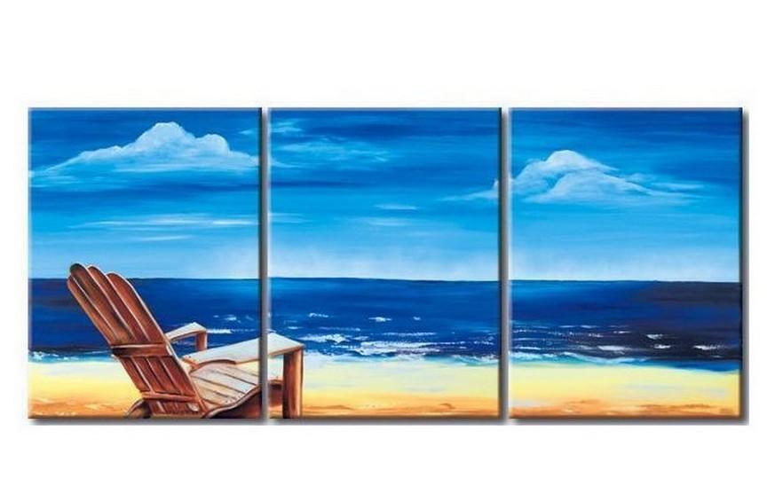 Mediterranean Sea, Seashore Painting, Landscape Painting, Large Painting, Living Room Wall Art, Modern Art, 3 Piece Wall Art, Abstract Painting, Wall Hanging