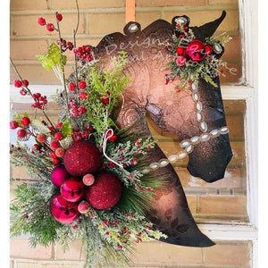 Horse Head Wreath Christmas Wreath Christmas Day Decoration Horse Head with Christmas Ball Wreath ktclubs.com