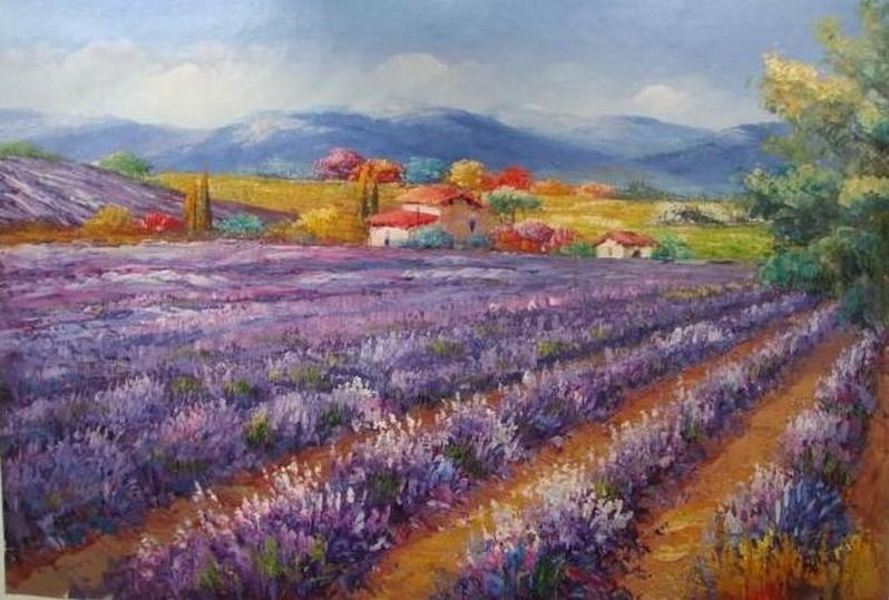 Canvas Painting, Landscape Painting, Lavender Field, Wall Art, Large Painting, Living Room Wall Art, Oil Painting, Canvas Art, Autumn Painting