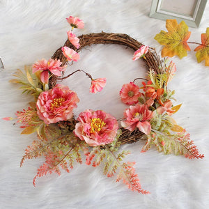 Peony wreath door wall decoration hanging ring home DIY weaving simulation dead branch rattan circle ktclubs.com