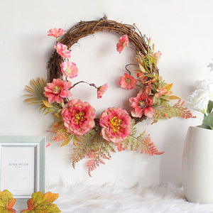 Peony wreath door wall decoration hanging ring home DIY weaving simulation dead branch rattan circle ktclubs.com