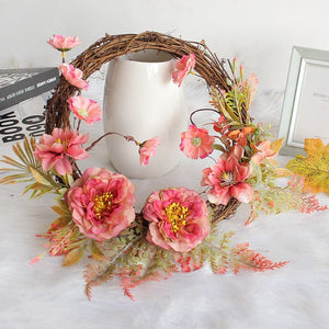 Peony wreath door wall decoration hanging ring home DIY weaving simulation dead branch rattan circle ktclubs.com