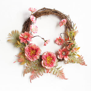 Peony wreath door wall decoration hanging ring home DIY weaving simulation dead branch rattan circle ktclubs.com