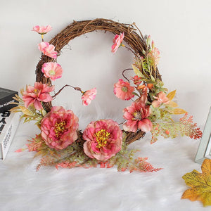 Peony wreath door wall decoration hanging ring home DIY weaving simulation dead branch rattan circle ktclubs.com