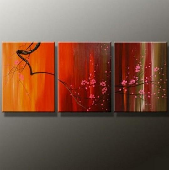 Flower Art, Plum Tree Painting, Canvas Painting, Original Art, Large Painting, 3 Panel Wall Art