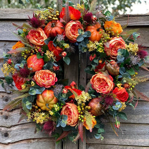 Simulation plant wreath door decoration Autumn pumpkin vine circle door hanging Thanksgiving cane decorations ktclubs.com