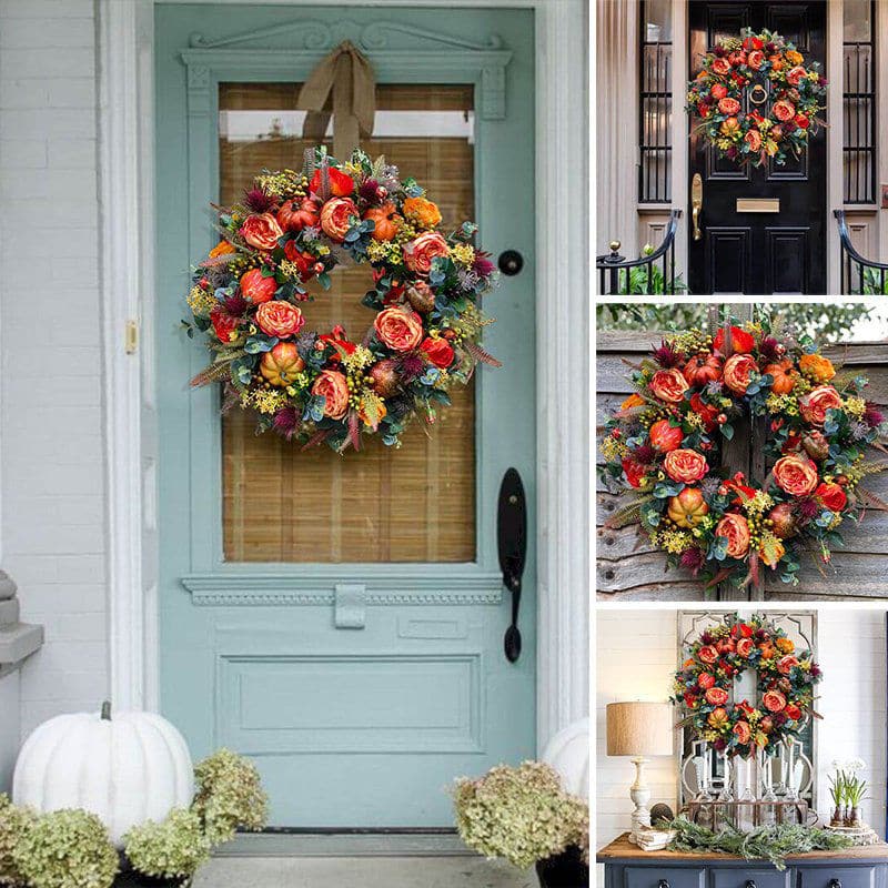 Simulation plant wreath door decoration Autumn pumpkin vine circle door hanging Thanksgiving cane decorations ktclubs.com