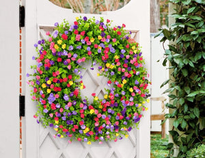 Spring Wreath Spring Simulation Flower Holiday Decoration Wreath Garden Hanging Decoration Door Ring Door Hanging ktclubs.com