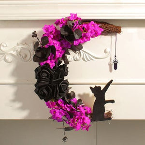 Star Cat Wreath Plant Crescent Moon Halloween Moon Home Decoration Cat Lover's Gift ktclubs.com