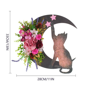 Star Cat Wreath Plant Crescent Moon Halloween Moon Home Decoration Cat Lover's Gift ktclubs.com