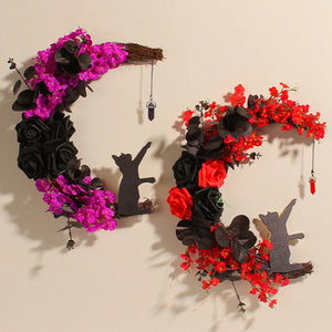 Star Cat Wreath Plant Crescent Moon Halloween Moon Home Decoration Cat Lover's Gift ktclubs.com