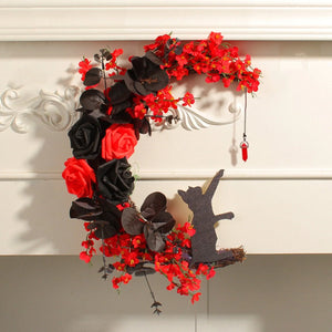 Star Cat Wreath Plant Crescent Moon Halloween Moon Home Decoration Cat Lover's Gift ktclubs.com