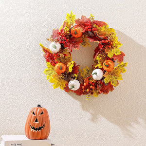 Thanksgiving Autumn Colours Wreath Decoration Home Window Decoration Door Hanging Simulated White Pumpkin Maple Leaf Garland ktclubs.com