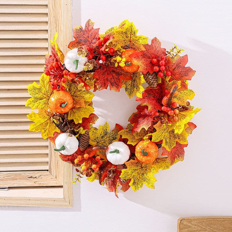 Thanksgiving Autumn Colours Wreath Decoration Home Window Decoration Door Hanging Simulated White Pumpkin Maple Leaf Garland ktclubs.com