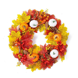 Thanksgiving Autumn Colours Wreath Decoration Home Window Decoration Door Hanging Simulated White Pumpkin Maple Leaf Garland ktclubs.com