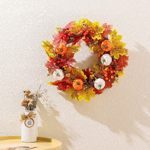 Thanksgiving Autumn Colours Wreath Decoration Home Window Decoration Door Hanging Simulated White Pumpkin Maple Leaf Garland ktclubs.com