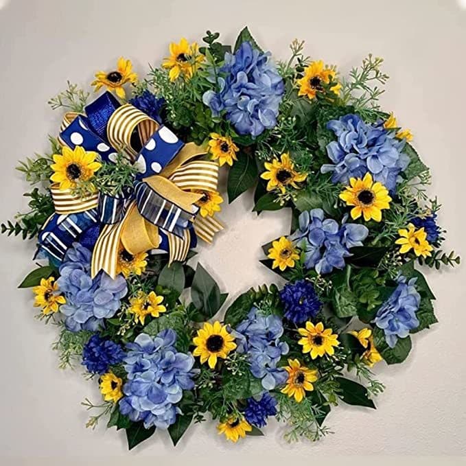 Ukrainian flag sunflower front door wreath ktclubs.com