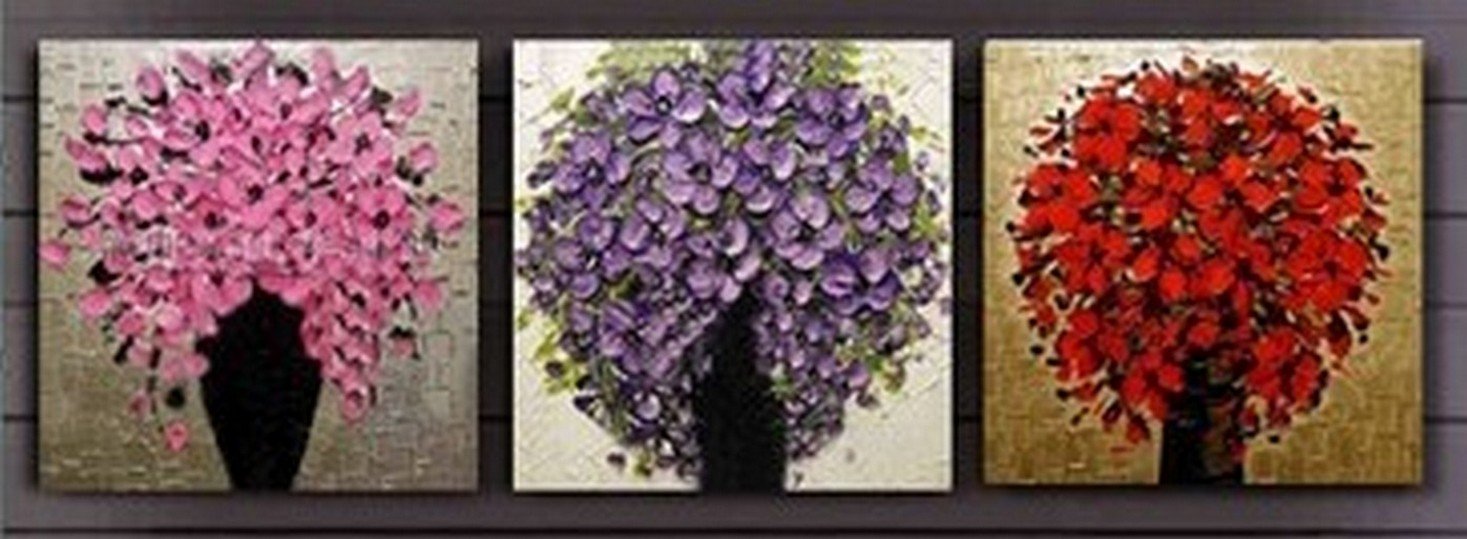 Flower Art, Heavy Texture Art, Wall Art, Large Oil Painting, Living Room Wall Art, 3 Piece Wall Art, Huge Painting