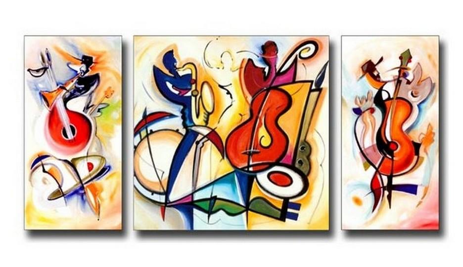 Canvas Painting, Violin Player, Abstract Art, Large Oil Painting, Living Room Wall Art, Contemporary Art, 3 Piece Wall Art, Huge Wall Art