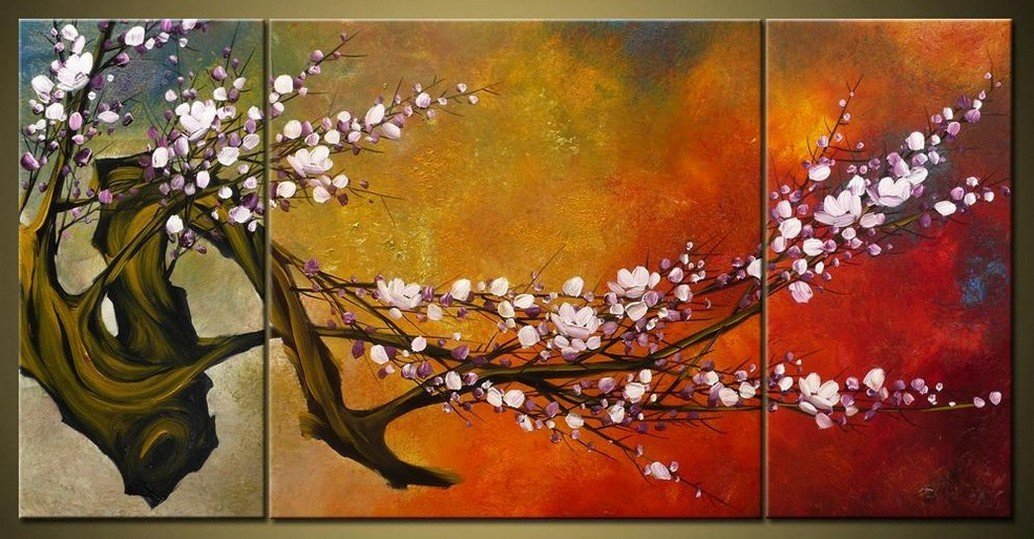 Wall Art, Abstract Art, Flower Oil Painting, Plum Tree, Canvas Painting, Large Oil Painting, Living Room Wall Art, Modern Art, 3 Piece Wall Art, Huge Art